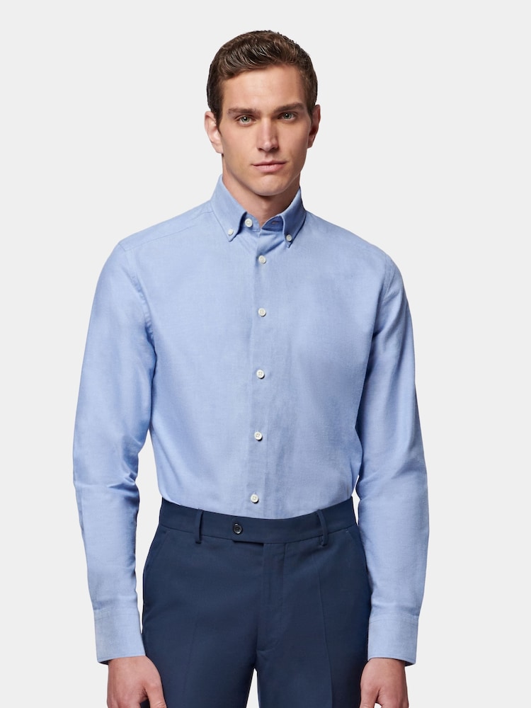 Peckham Rye Blue Oxford Long Sleeve 100% Cotton Shirt - Image 1 of 6 Peckham Rye Blue Oxford Long Sleeve 100% Cotton Shirt - Image 1 of 6