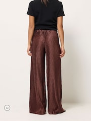PixieGirl Petite Brown Plissé Wide Leg Trousers - Image 3 of 6