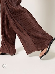 PixieGirl Petite Brown Plissé Wide Leg Trousers - Image 4 of 6