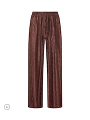 PixieGirl Petite Brown Plissé Wide Leg Trousers - Image 5 of 6