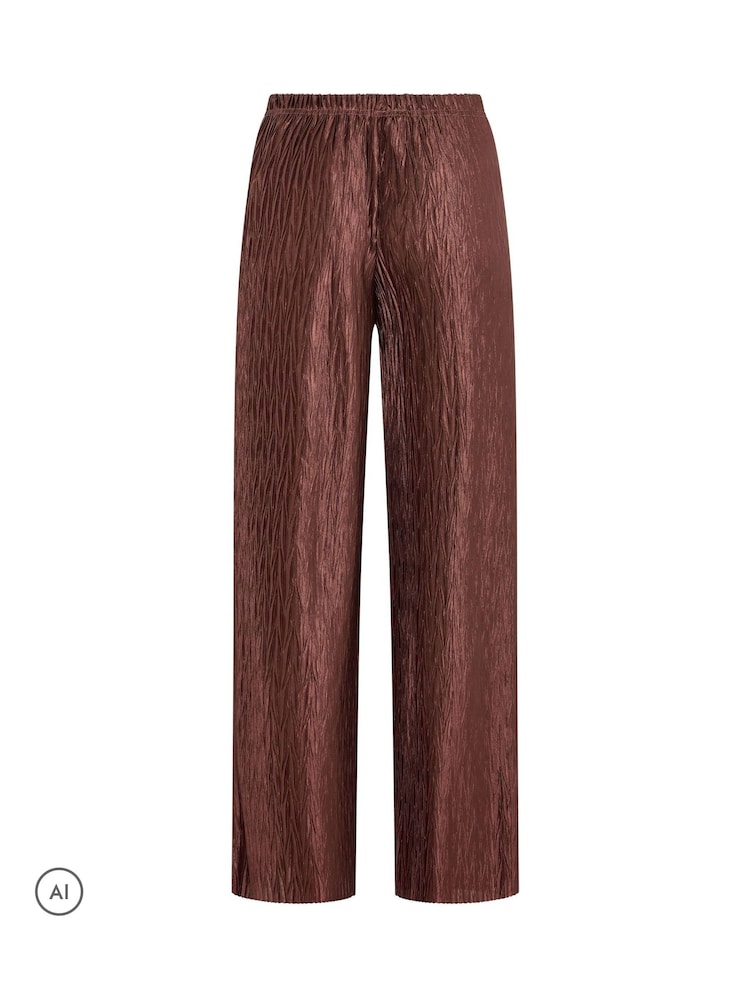 PixieGirl Petite Brown Plissé Wide Leg Trousers - Image 6 of 6 PixieGirl Petite Brown Plissé Wide Leg Trousers - Image 6 of 6