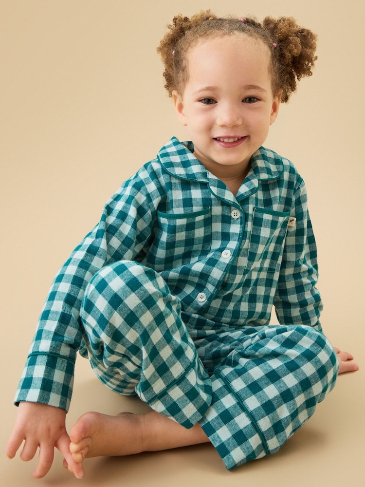 KIDLY by MORI Green Supersoft Check Woven Button Down Pyjamas - Image 2 of 5