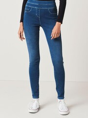 Dark Blue Super Stretch Soft Sculpt Pull-On Denim Leggings - Image 1 of 6