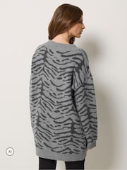 M&Co Grey Zebra Print V-Neck Tunic Jumper - Image 3 of 6