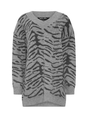 M&Co Grey Zebra Print V-Neck Tunic Jumper - Image 5 of 6