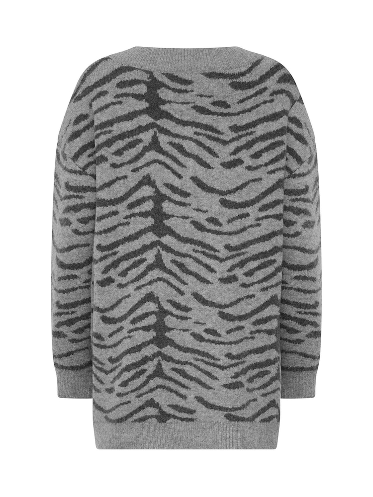 M&Co Grey Zebra Print V-Neck Tunic Jumper - Image 6 of 6 M&Co Grey Zebra Print V-Neck Tunic Jumper - Image 6 of 6