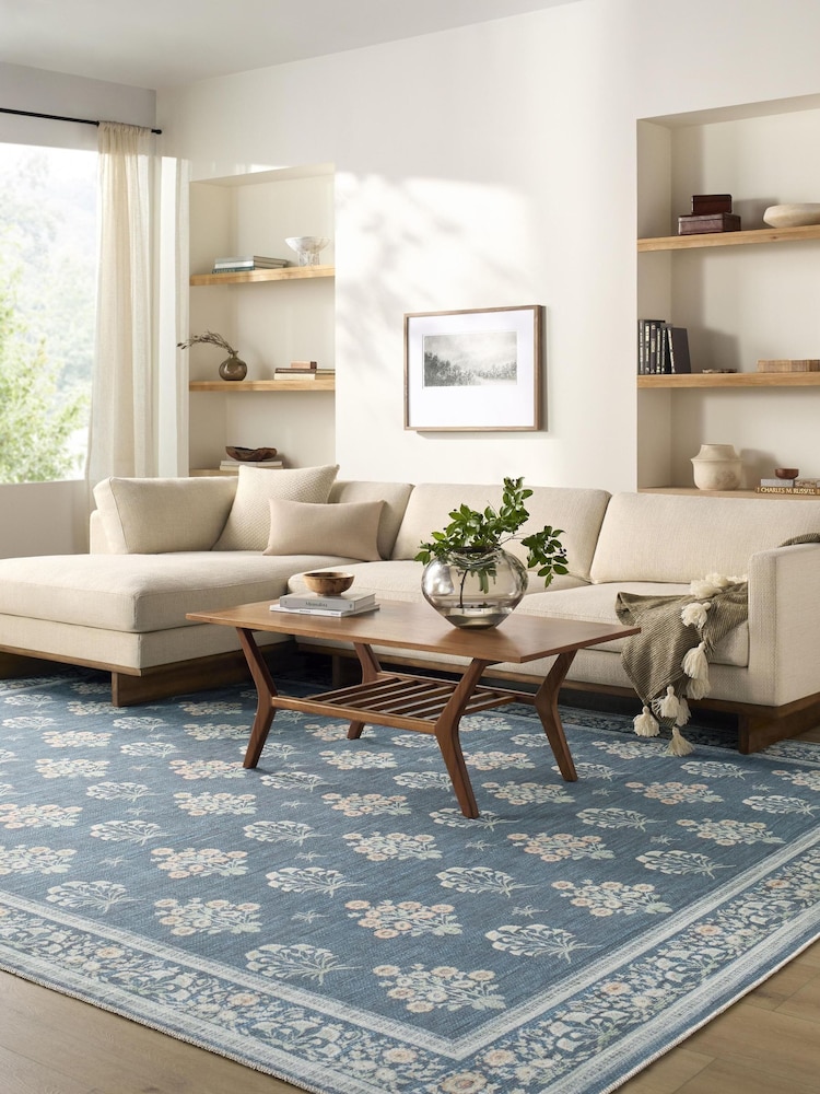LIVABLISS Blue Thistle Floral Washable Rug - Image 2 of 8
