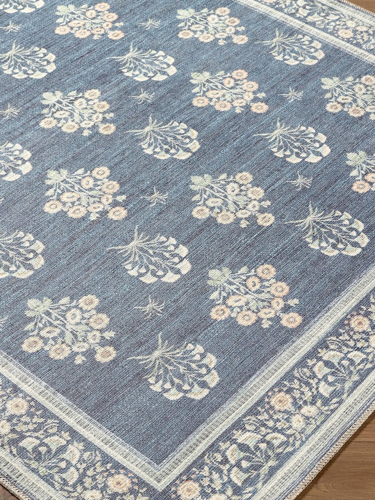 LIVABLISS Blue Thistle Floral Washable Rug - Image 8 of 8