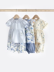 Blau mit floralem Muster - 3er-Pack für Babys bestehend aus T-Shirt und Shorts aus 100 % Baumwolle - Bild 1 von 9