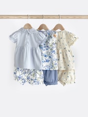 Blau mit floralem Muster - 3er-Pack für Babys bestehend aus T-Shirt und Shorts aus 100 % Baumwolle - Bild 2 von 9