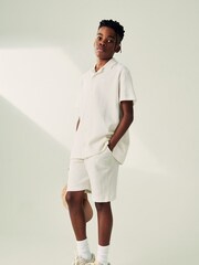 Cream Textured Waffle 100% Cotton Short Sleeve Shirt and Shorts Set (3-16yrs) - Image 2 of 6