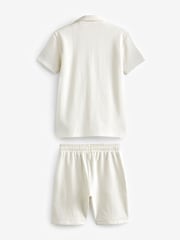 Cream Textured Waffle 100% Cotton Short Sleeve Shirt and Shorts Set (3-16yrs) - Image 5 of 6
