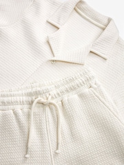 Cream Textured Waffle 100% Cotton Short Sleeve Shirt and Shorts Set (3-16yrs) - Image 6 of 6