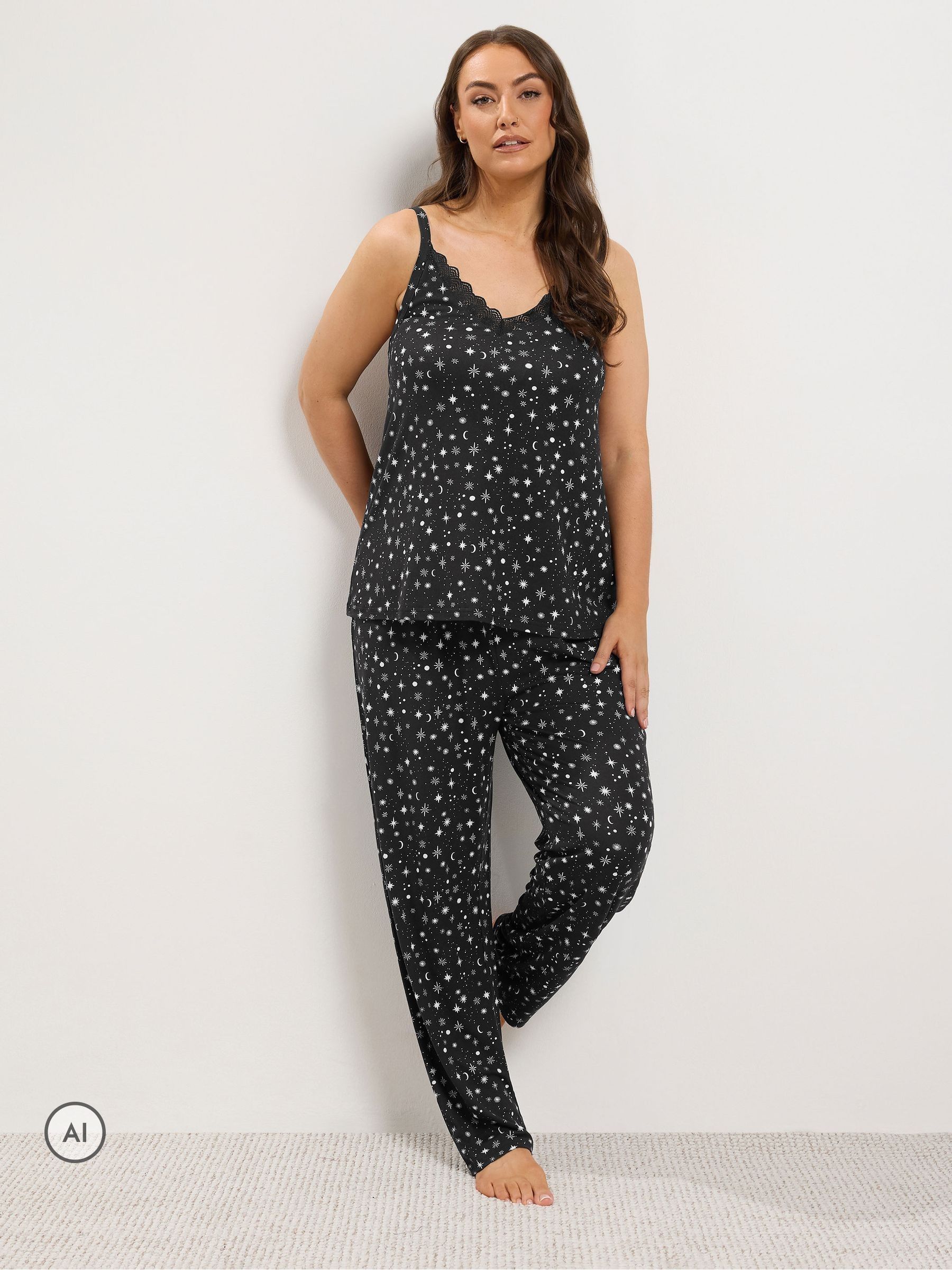 Yours Women's Black Curve Star Soft Touch Cami Pyjama Set - Image 3