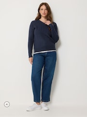 M&Co Blue V-Neck Mini Cable Jumper - Image 2 of 6