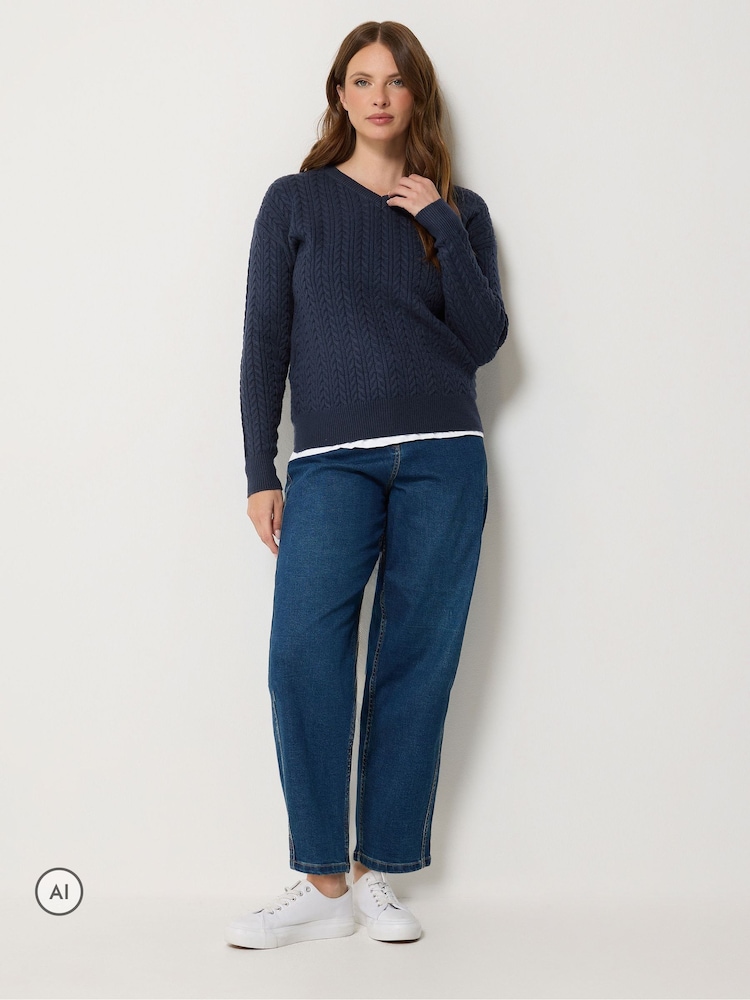 M&Co Blue V-Neck Mini Cable Jumper - Image 2 of 6 M&Co Blue V-Neck Mini Cable Jumper - Image 2 of 6