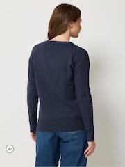 M&Co Blue V-Neck Mini Cable Jumper - Image 3 of 6
