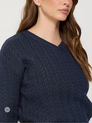 M&Co Blue V-Neck Mini Cable Jumper - Image 4 of 6