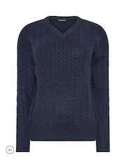 M&Co Blue V-Neck Mini Cable Jumper - Image 5 of 6