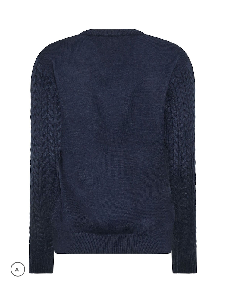 M&Co Blue V-Neck Mini Cable Jumper - Image 6 of 6 M&Co Blue V-Neck Mini Cable Jumper - Image 6 of 6