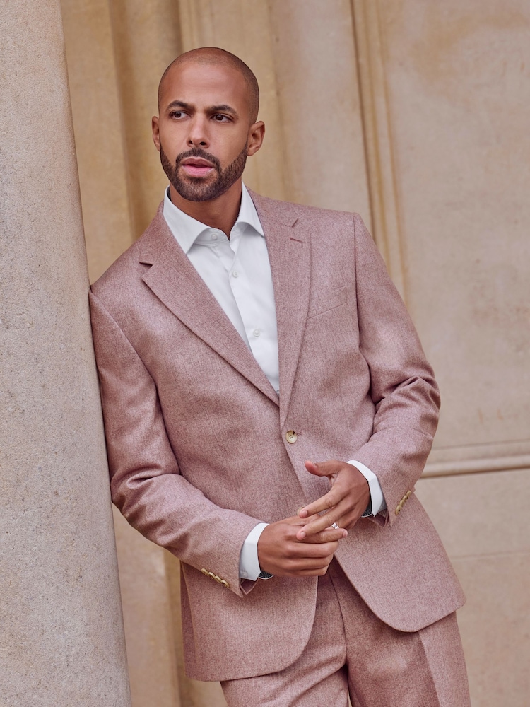 Pink Regular Fit Nova Fides Italian Wool Blend Suit: Jacket - Image 1 of 13