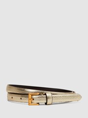 Reiss Gold Molly Mini Leather Metallic Thin Belt - Image 1 of 4