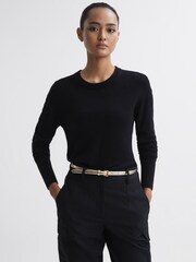 Reiss Gold Molly Mini Leather Metallic Thin Belt - Image 2 of 4