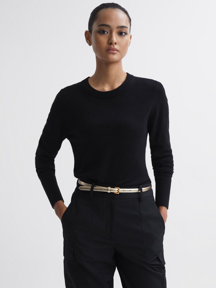 Reiss Gold Molly Mini Leather Metallic Thin Belt - Image 2 of 4