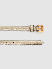 Reiss Gold Molly Mini Leather Metallic Thin Belt - Image 4 of 4