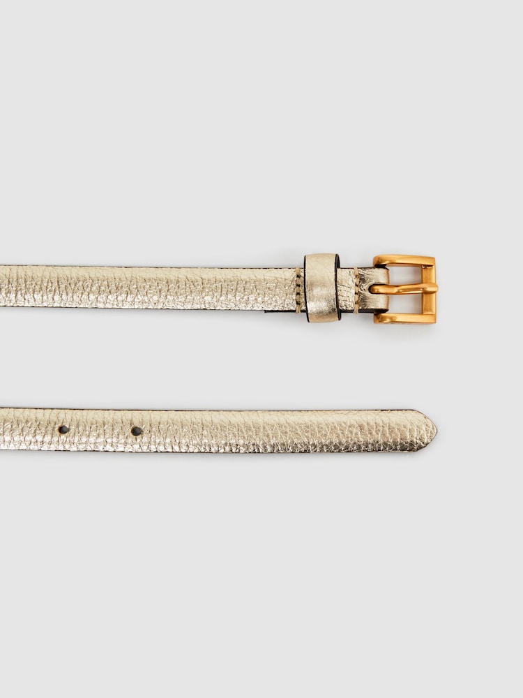 Reiss Gold Molly Mini Leather Metallic Thin Belt - Image 4 of 4