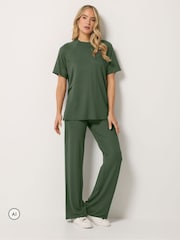 Long Tall Sally Green Short Sleeve Raglan T-Shirt And Trousers Set - Image 2 of 6