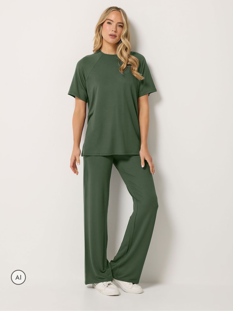 Long Tall Sally Green Short Sleeve Raglan T-Shirt And Trousers Set - Image 2 of 6