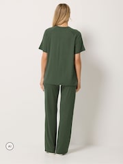 Long Tall Sally Green Short Sleeve Raglan T-Shirt And Trousers Set - Image 3 of 6