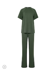 Long Tall Sally Green Short Sleeve Raglan T-Shirt And Trousers Set - Image 5 of 6