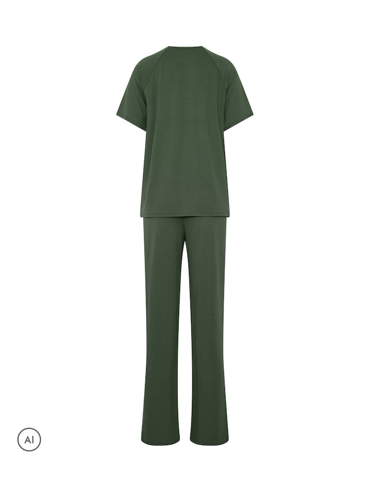 Long Tall Sally Green Short Sleeve Raglan T-Shirt And Trousers Set - Image 6 of 6