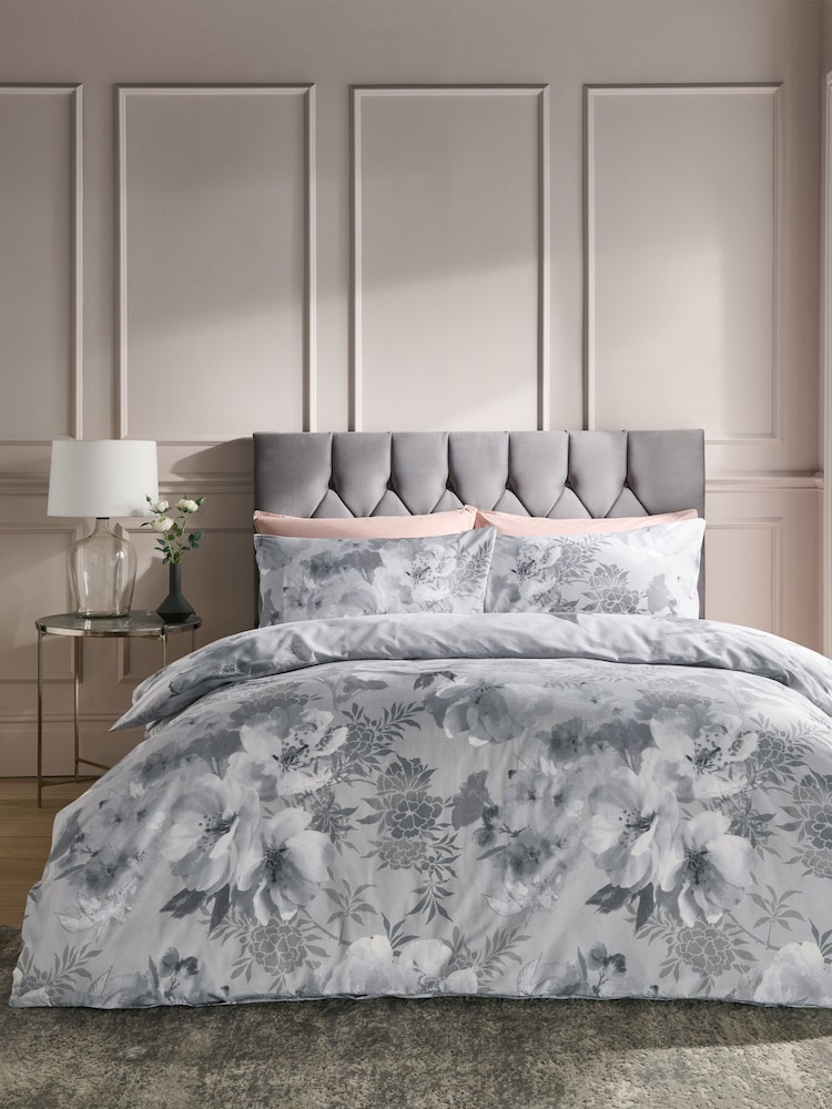 Catherine Lansfield Silver Dramatic Floral Duvet Cover And Pillowcase Set - Image 2 of 4