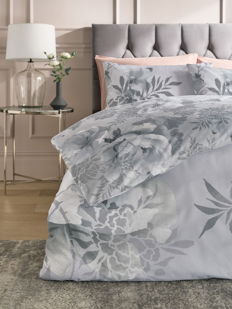 Catherine Lansfield Silver Dramatic Floral Duvet Cover And Pillowcase Set - Image 4 of 4