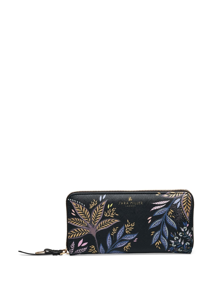 Sara Miller Black Large Zip Black Botanic Purse - Image 1 of 3 Sara Miller Black Large Zip Black Botanic Purse - Image 1 of 3
