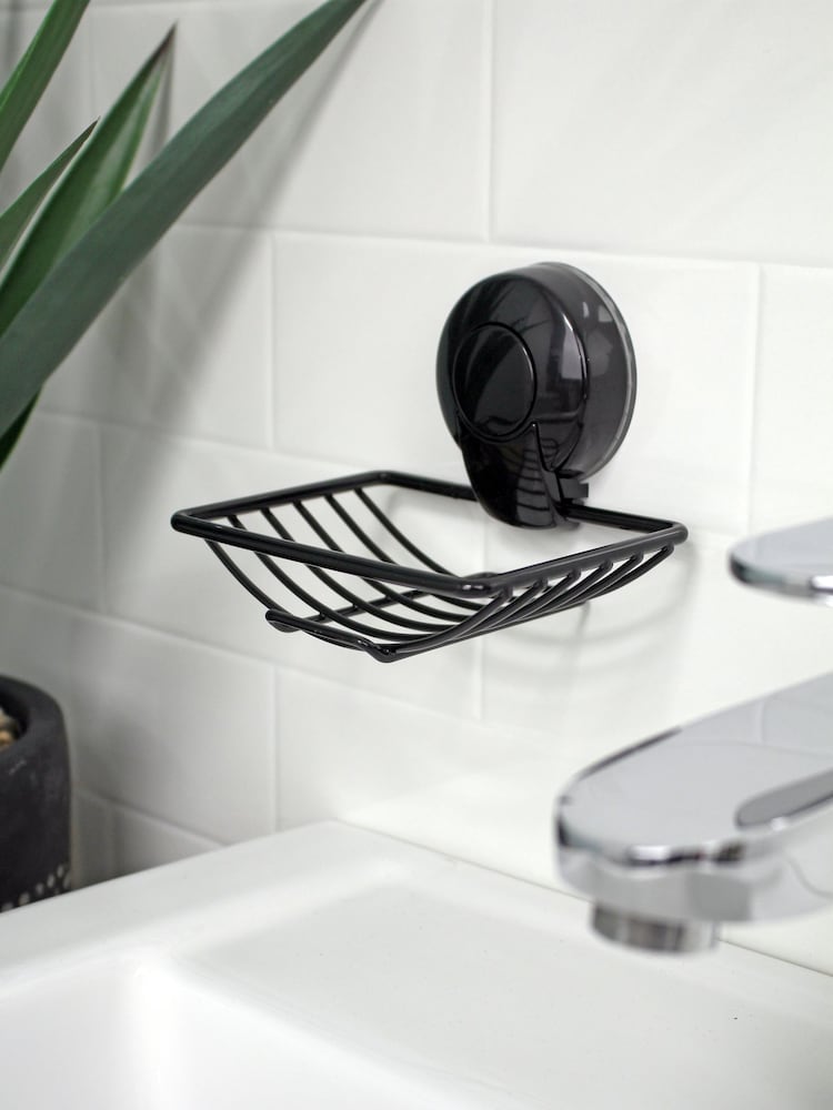 Showerdrape Black Suctionloc Set Of 3 Toilet Roll Holder Towel Ring and Soap Basket - Image 4 of 4