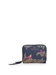 Porte-monnaie Sara Miller bleu à fermeture éclair, petit modèle, motif oiseaux bleu fumé - Image 1 sur 4