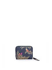 Porte-monnaie Sara Miller bleu à fermeture éclair, petit modèle, motif oiseaux bleu fumé - Image 2 sur 4