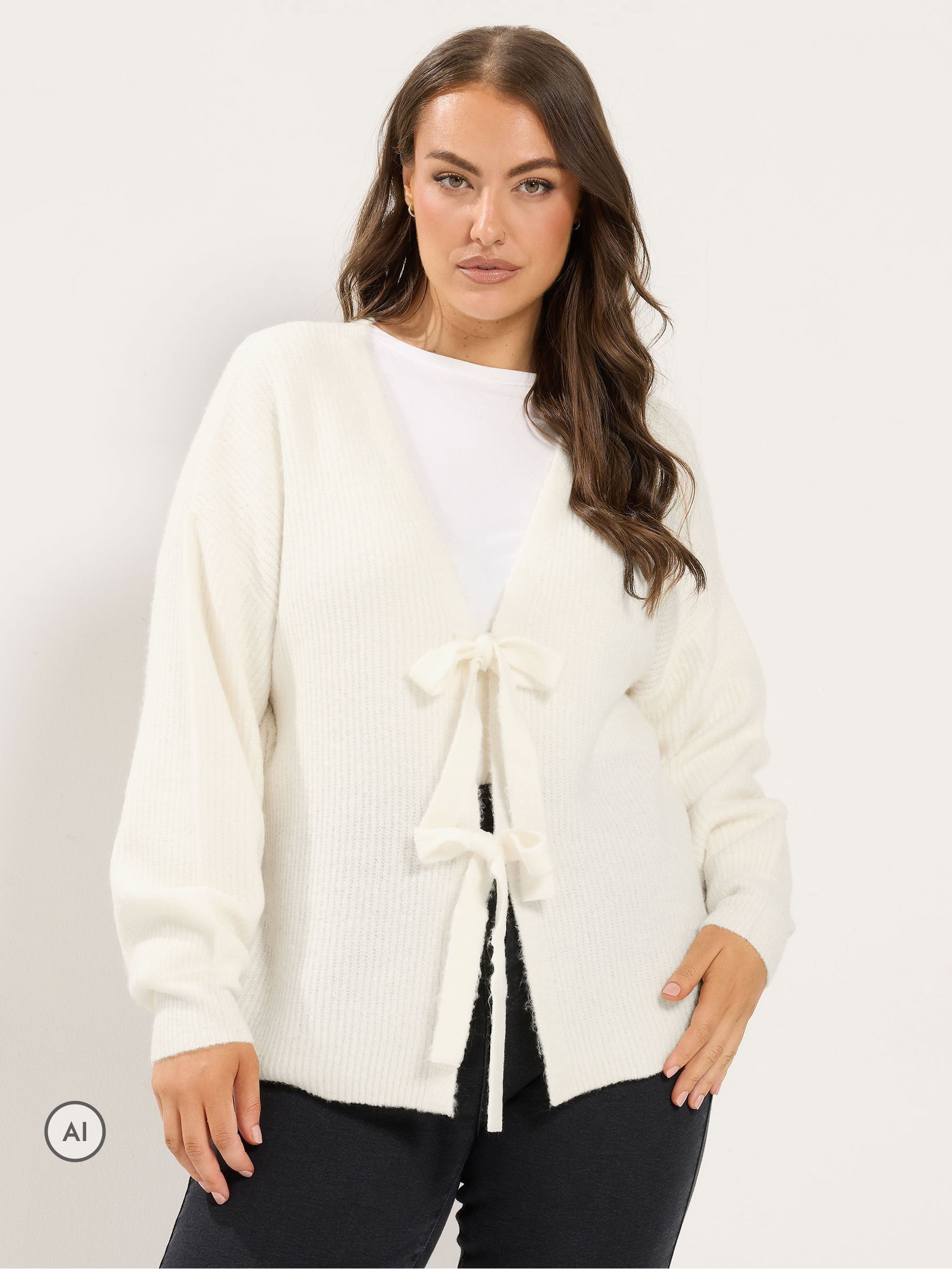 Yours Women's Cream Knitted Tie Front Cardigan In Size 30-32 - Image 6