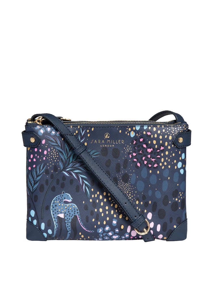 Sac bandoulière zippé Sara Miller motif léopard minuit - Image 1 sur 4 Sac bandoulière zippé Sara Miller motif léopard minuit - Image 1 sur 4