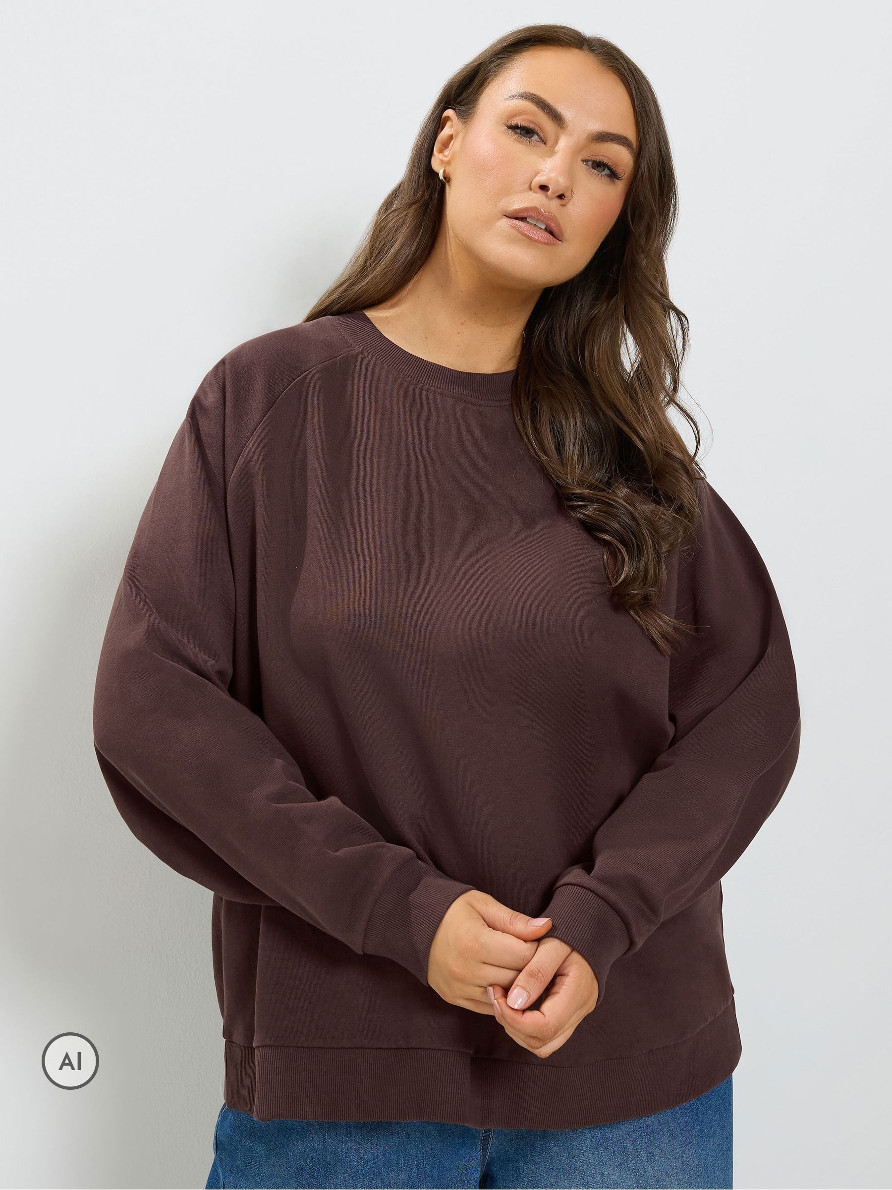 Yours Curve Women's Brown Raglan Oversized Sweatshirt - Image 1