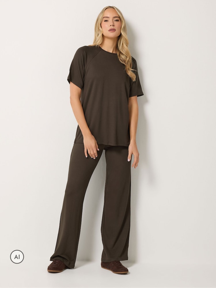 Long Tall Sally Brown Short Sleeve Raglan T-Shirt And Trousers Set - Image 1 of 6
