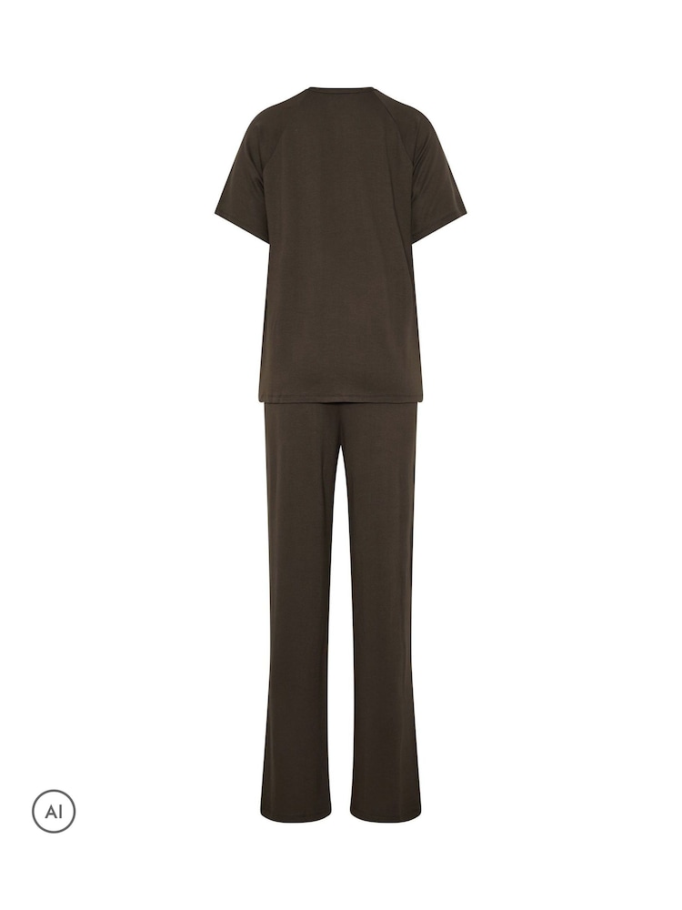 Long Tall Sally Brown Short Sleeve Raglan T-Shirt And Trousers Set - Image 6 of 6