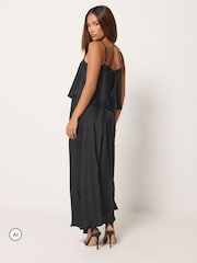 PixieGirl Petite Black Satin Layered Midi Dress - Image 3 of 6