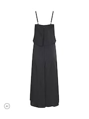 PixieGirl Petite Black Satin Layered Midi Dress - Image 6 of 6
