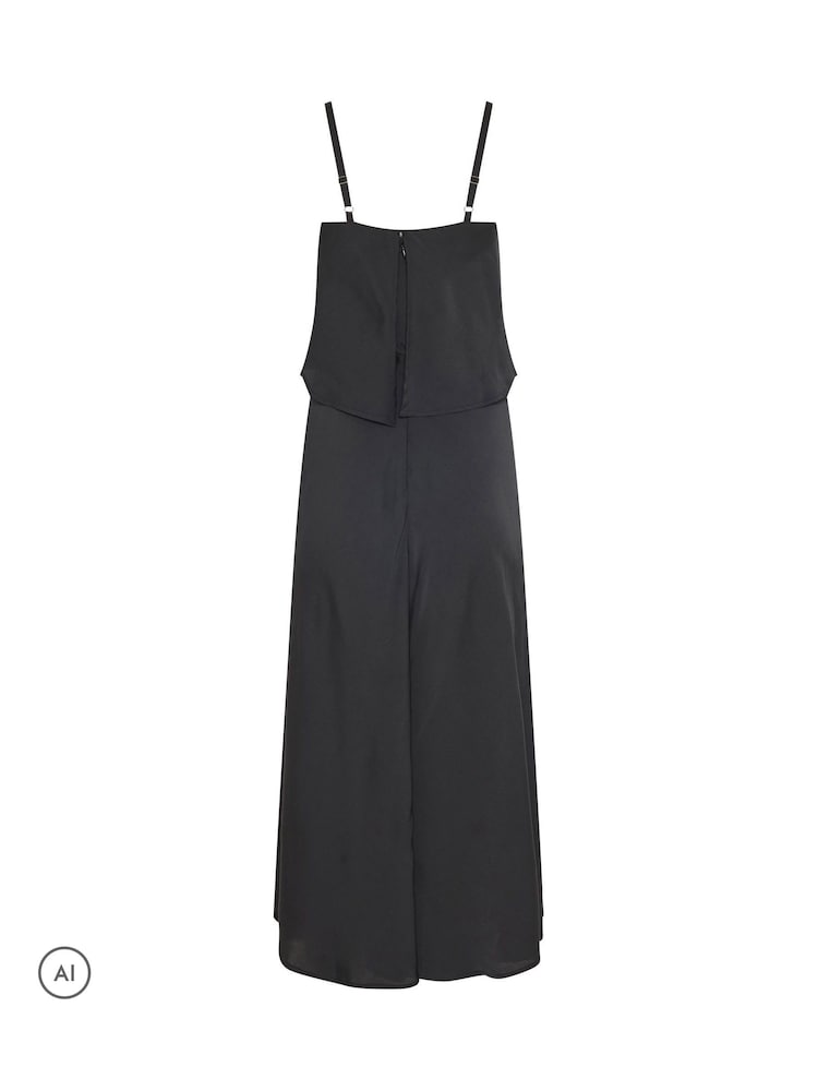 PixieGirl Petite Black Satin Layered Midi Dress - Image 6 of 6 PixieGirl Petite Black Satin Layered Midi Dress - Image 6 of 6