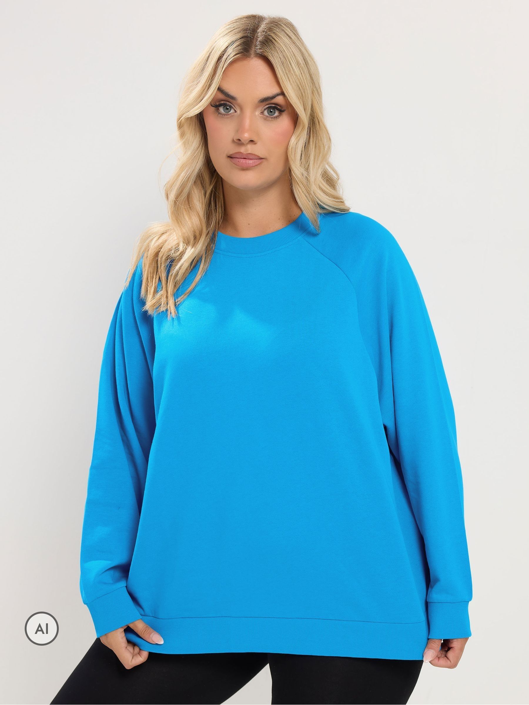 Yours Women's Blue Crew Neck Oversized Sweatshirt In | : 30/32 - Image 6